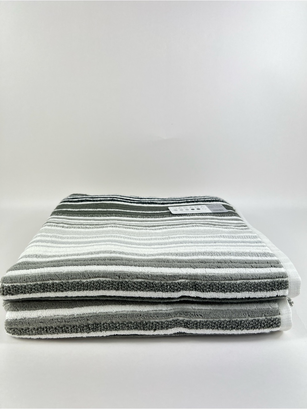 Casaba Bath Towels Striped Gray White Black Quick Dry Soft 100% Cotton 2 Pc NEW